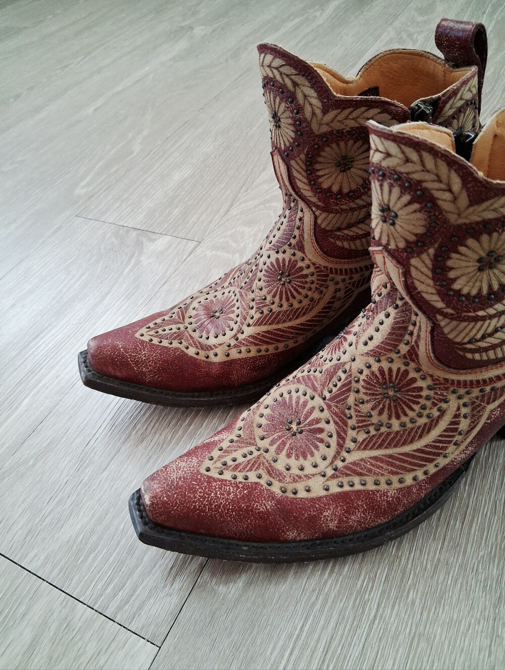 Old Gringo Valentine Dion Boots 2775 Red Distressed Leather Studded Floral - Picture 3 of 16